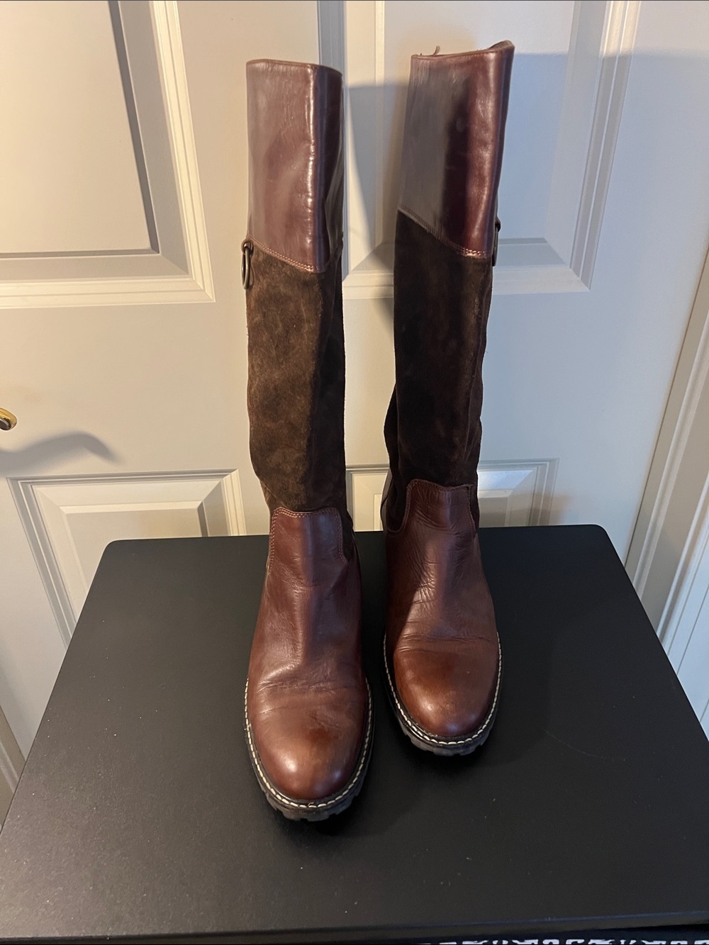 Tall Brown Leather and Suede Women's Riding Boots